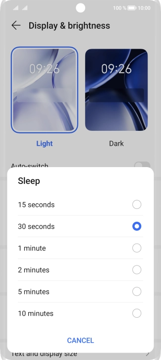 Press the required setting.