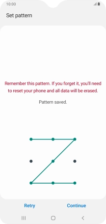 Slide your finger across the screen to connect at least four points and press Continue.