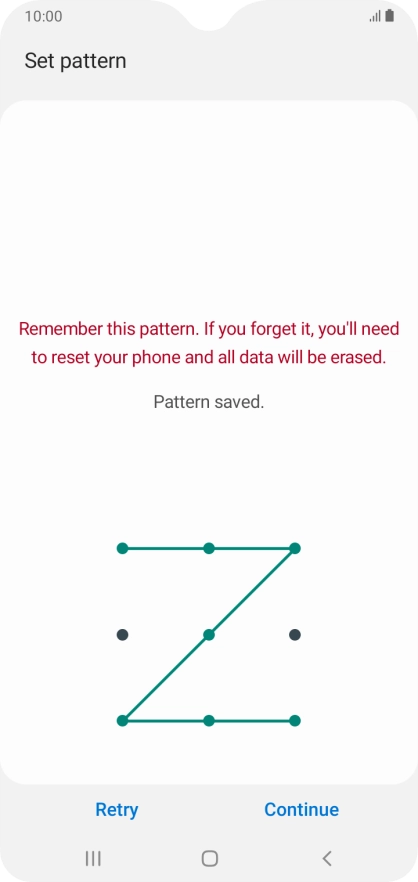 Slide your finger across the screen to connect at least four points and press Continue.