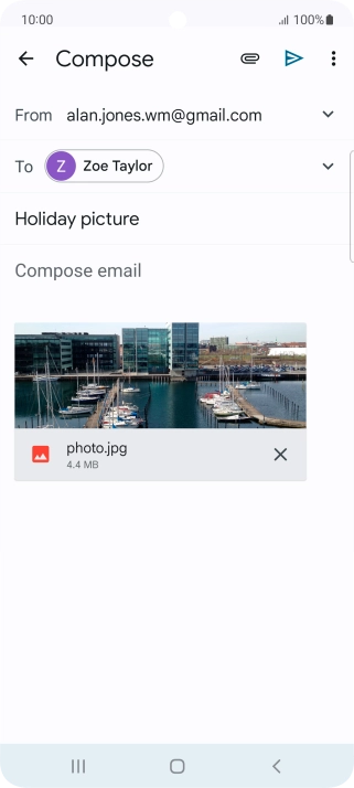 Press the text input field and write the text for your email message.