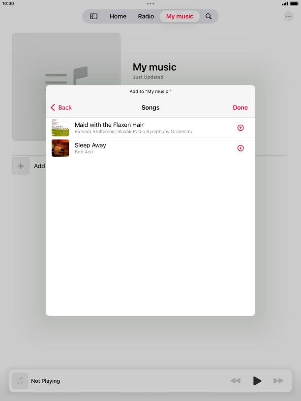 Go to the required category and press the add icon next to the required audio file.