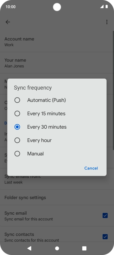 Press the required setting.