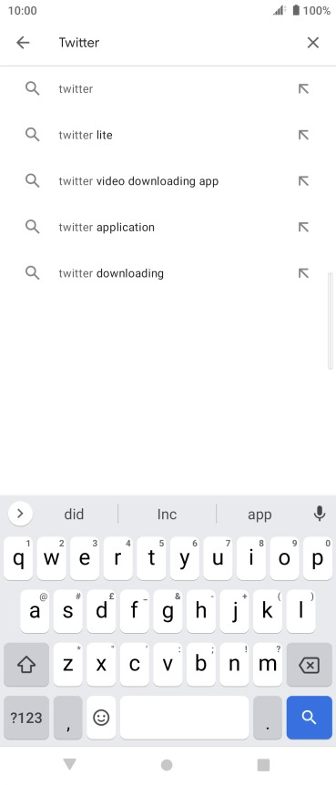 Key in Twitter and press the search icon.