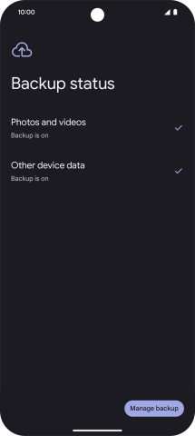 Press Manage backup.