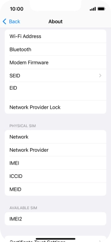 Your phone's EID number is displayed below EID.
