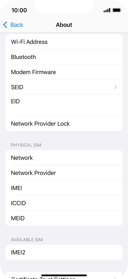 Your phone's EID number is displayed below EID.