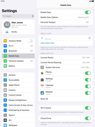 Press Mobile Data Options.