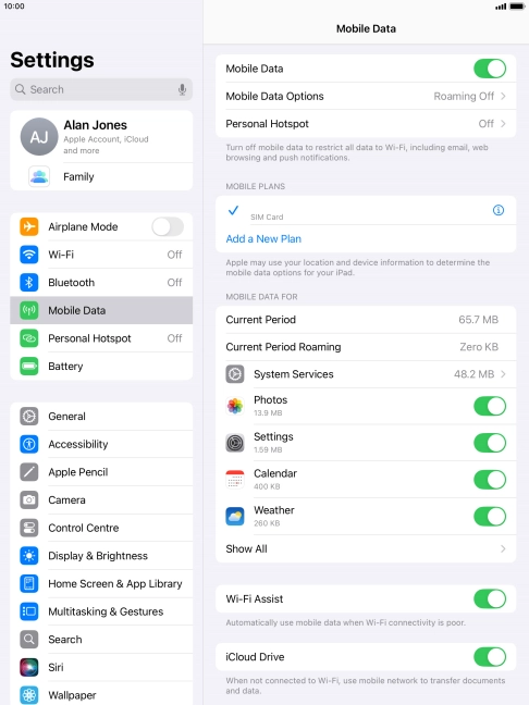 Press Mobile Data Options.
