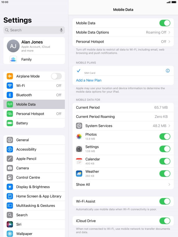 Press Mobile Data Options.