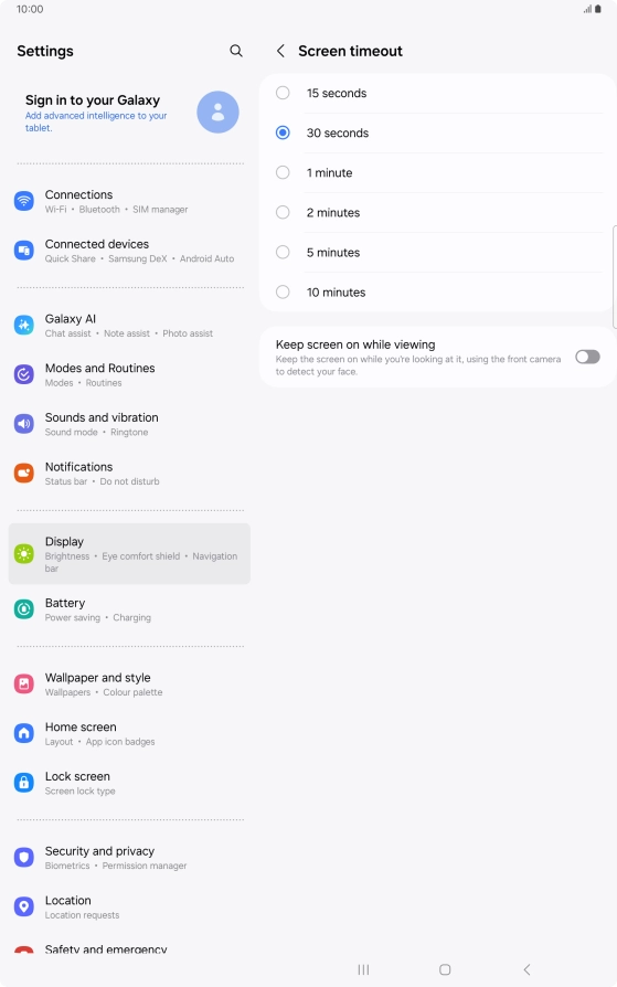 Press the required setting.