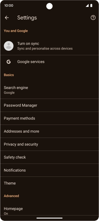 Press Privacy and security.