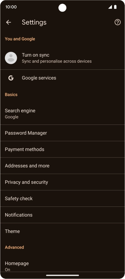 Press Privacy and security.