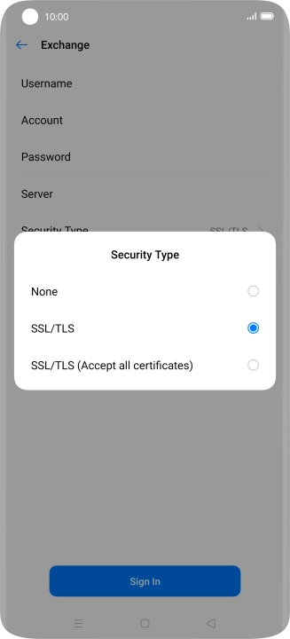 Press the required setting.
