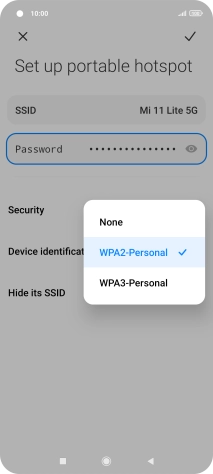 Press WPA3-Personal to password protect your Wi-Fi hotspot.