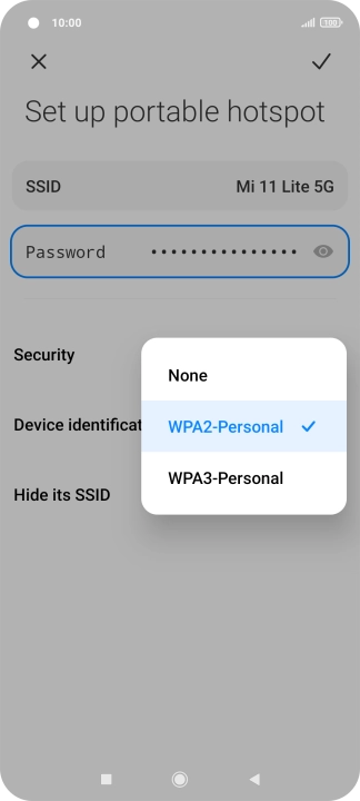 Press WPA3-Personal to password protect your Wi-Fi hotspot.