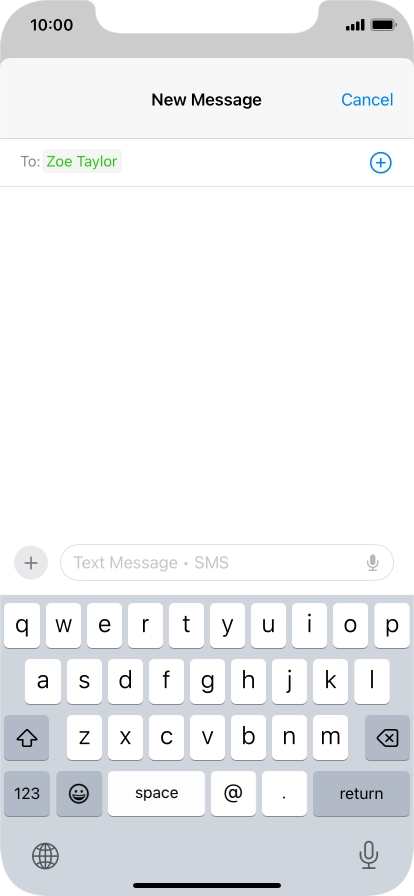 Press the text input field and write the text for your text message.