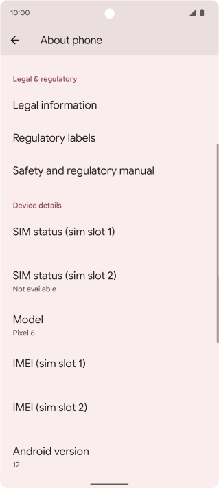 Your phone's software version is displayed below Android version.