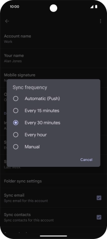 Press the required setting.