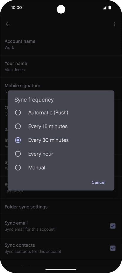 Press the required setting.