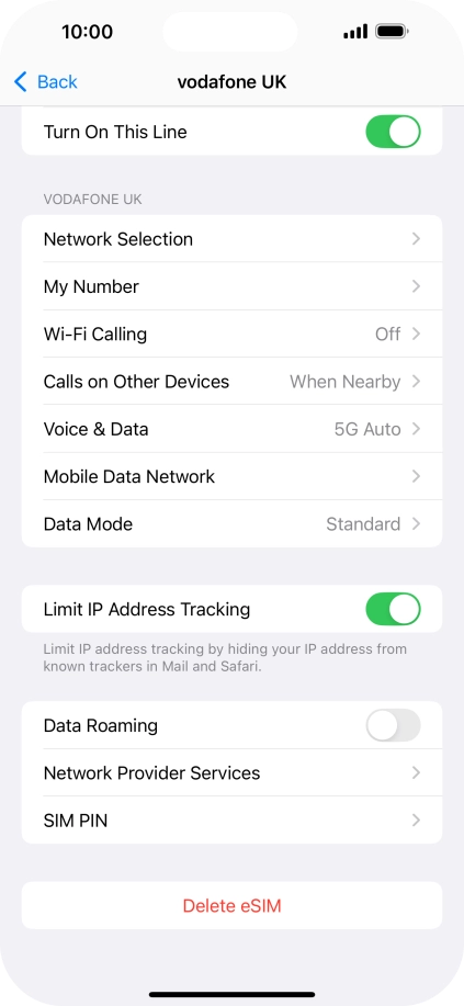 Press Delete eSIM and follow the instructions on the screen to delete your eSIM.