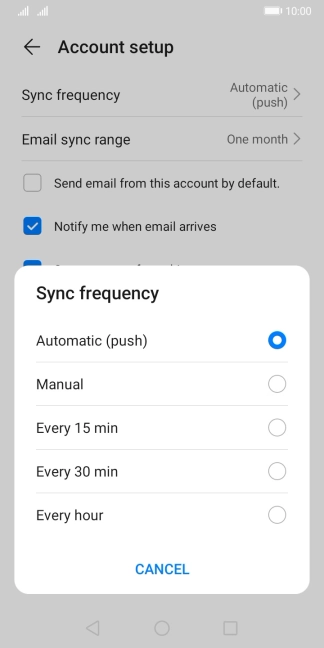 Press the required setting.