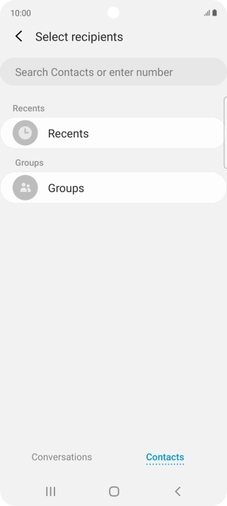 Press the search field and key in the first letters of the recipient's name.