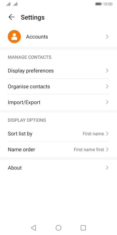 Press Organise contacts.