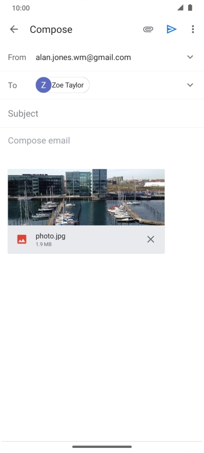 Press Subject and key in the subject of your email message.