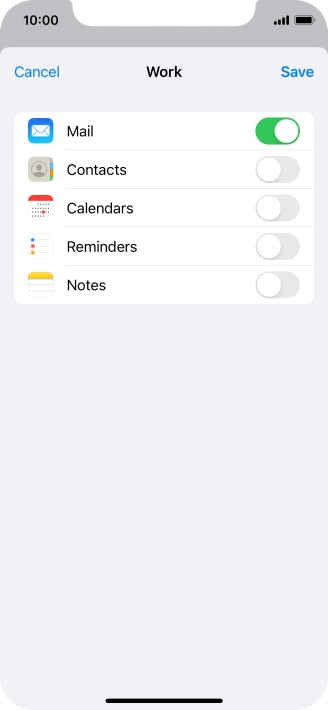 Press the indicators next to the required data types to turn synchronisation of each data type on or off.