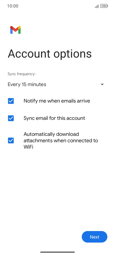 If this screen is displayed, you email account has been recognised and set up automatically. Follow the instructions on the screen to key in more information and finish setting up your phone.