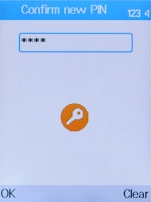 Key in the new PIN again and press the Left selection key.