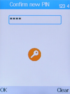 Key in the new PIN again and press the Left selection key.