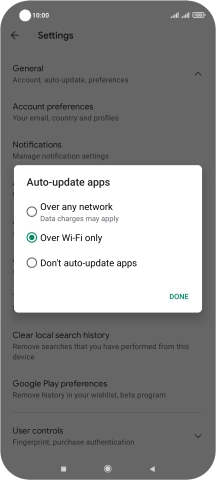 To turn on automatic update of apps using mobile network, press Over any network.