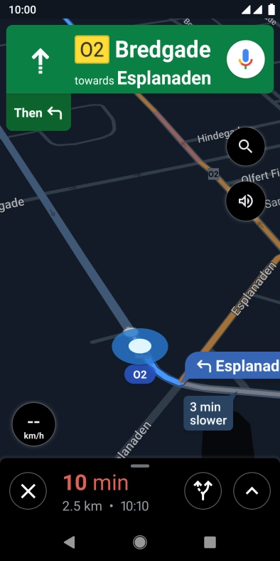 The travel information at the bottom of the screen shows your estimated time of arrival and distance to destination.