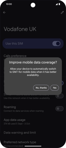 Press the required setting.