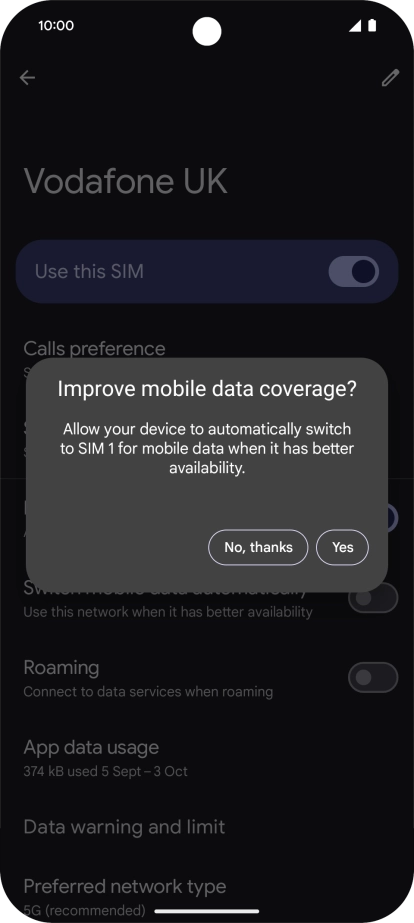 Press the required setting.