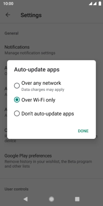 To turn on automatic update of apps using mobile network, press Over any network.