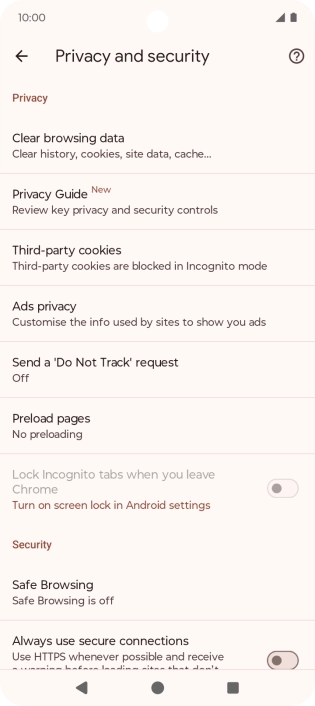 Press Clear browsing data.