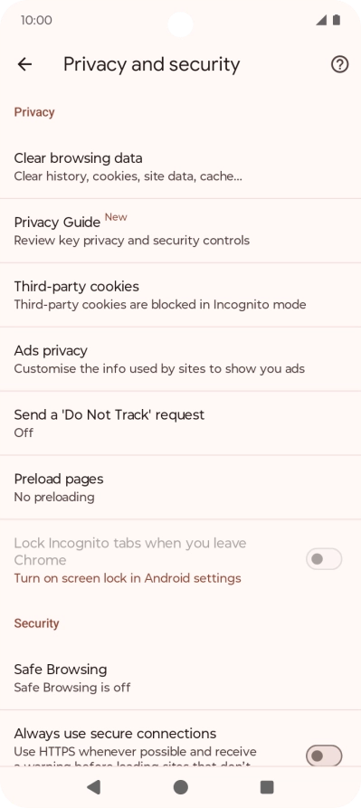 Press Clear browsing data.