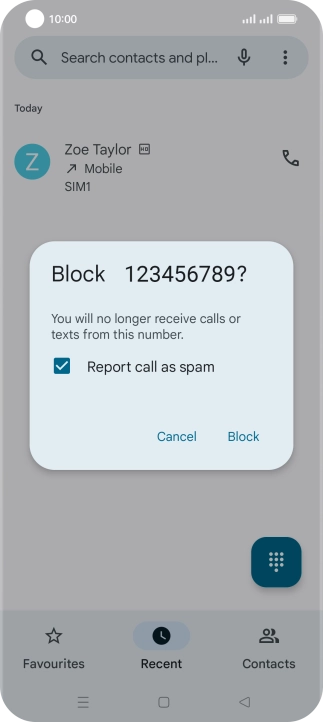 To report the number as spam, press the field next to 
