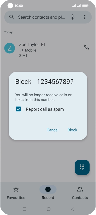 To report the number as spam, press the field next to 