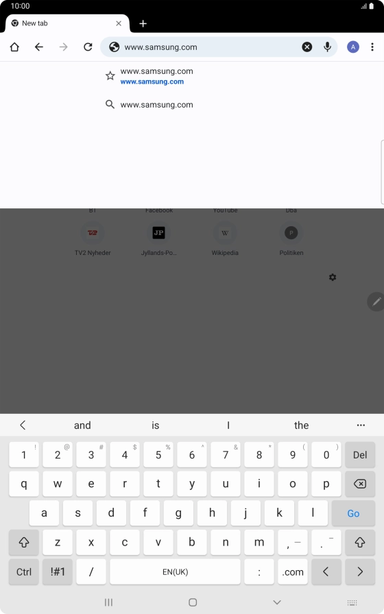 Key in the address of the required web page and press Go.