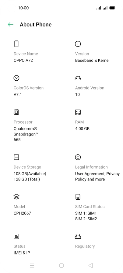 Your phone's software version is displayed below Android Version.