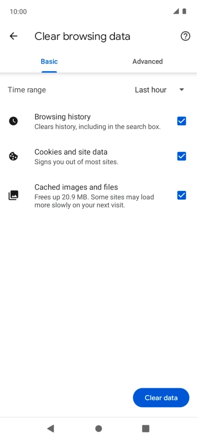 Press Clear data.