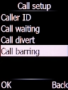 Select Call barring and press the Left selection key.
