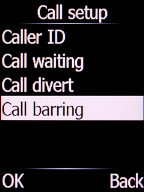 Select Call barring and press the Left selection key.
