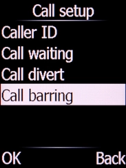 Select Call barring and press the Left selection key.