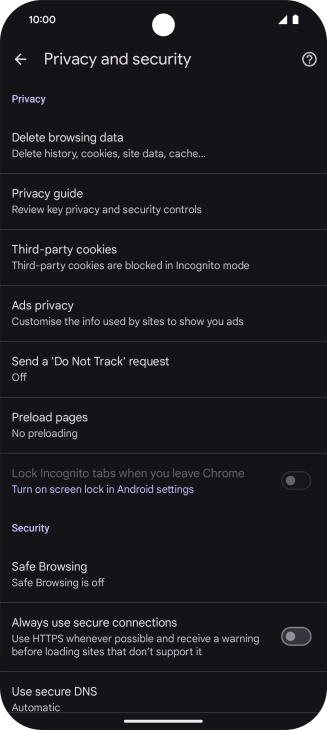 Press Delete browsing data.
