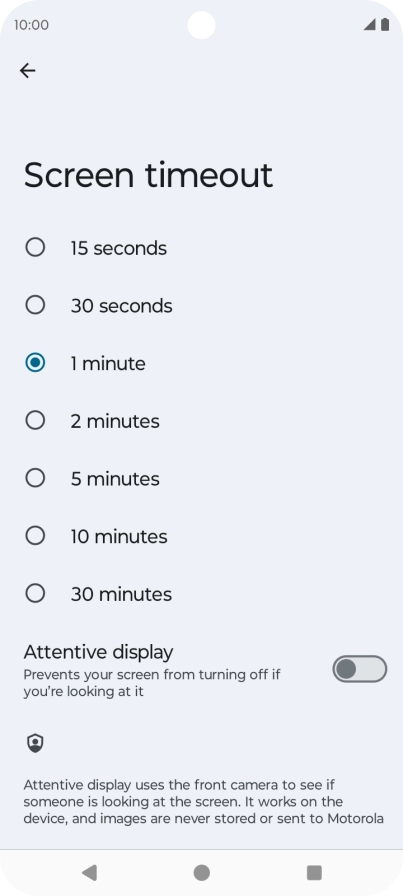 Press the required setting.