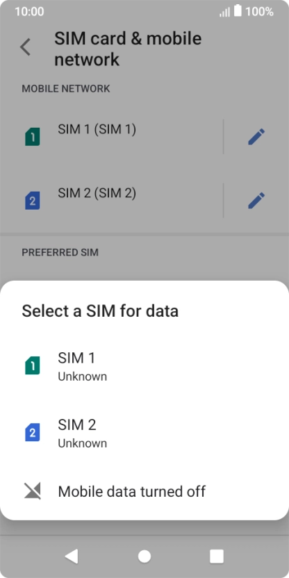 Press the required setting.